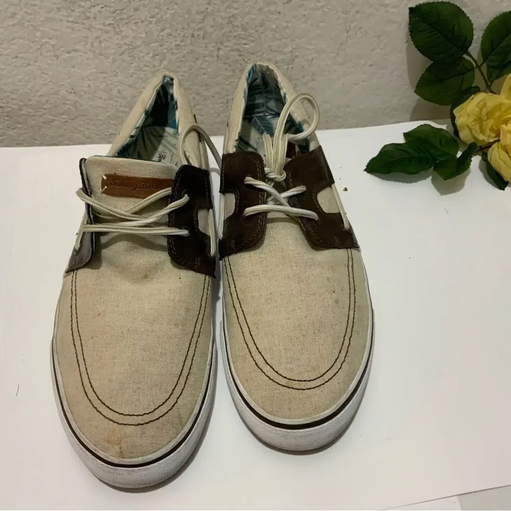 Tommy Bahama Men's Size 13 white cream Stripe Breaker Lace On Boat Shoes